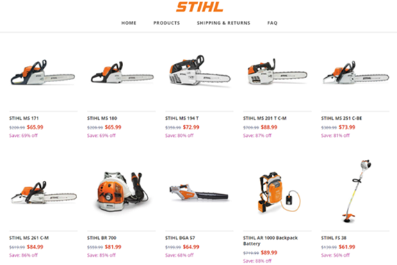 Example power tool counterfeit website.
