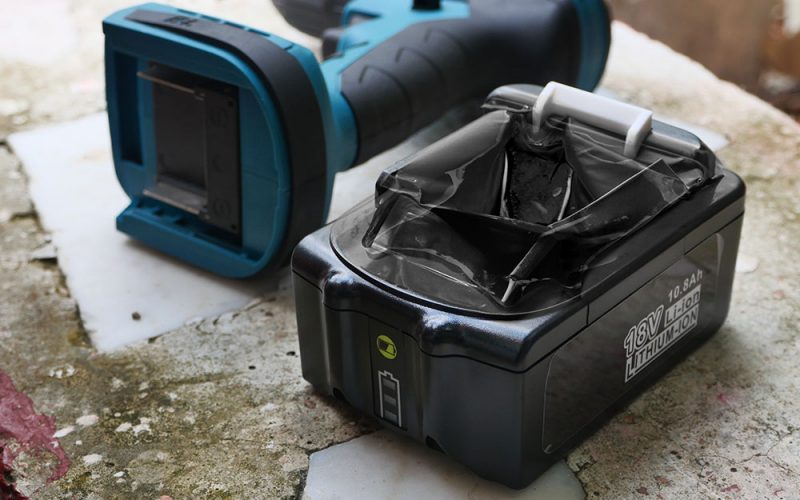 Overheated and melted battery with cordless drill.