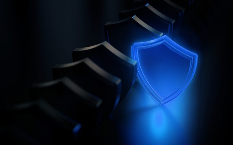 Black and blue row of safety shields.